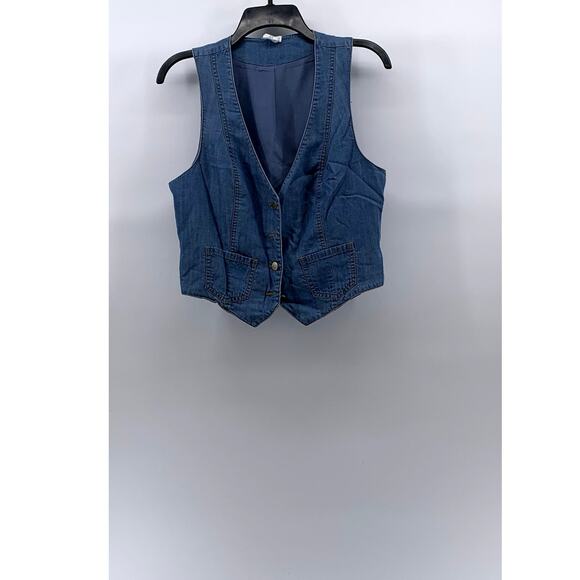SIGRID OLSEN Women’s Medium Blue Denim Four-Button Sleeveless Vest SZ M - Picture 1 of 11